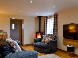 Gardd Efa في Llanfaethlu: غرفة معيشة بها أريكة وتلفزيون