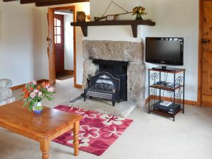 a living room with a fireplace and a tv at Cowslip - Uk12060 in Lower Boscaswell