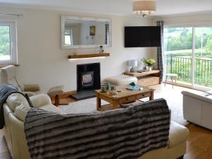 Llansadwrn的住宿－Marlais View，带沙发和壁炉的客厅