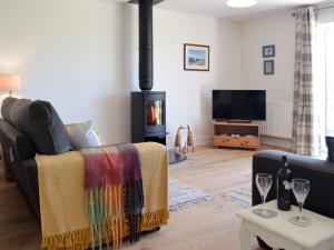 a living room with a couch and a fire place at The Retreat - Uk33306 in Hayscastle