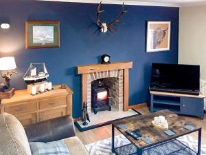 Macrury Cottage في Paible: غرفة معيشة مع موقد وتلفزيون