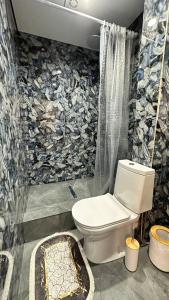a bathroom with a toilet and a shower at гостинично-ресторанный комплекс AMARI in Uralsk