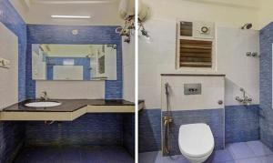 Duas fotografias de uma casa de banho com WC e lavatório. em FabHotel Luck Inn Residency em Chennai
