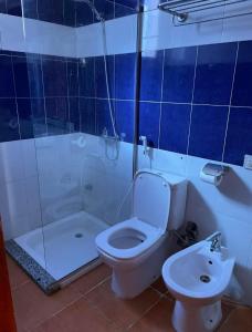 a bathroom with a toilet and a shower and a sink at Sea View apartment in Dahab
