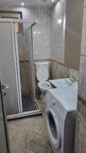 La salle de bains est pourvue de toilettes et d'un lave-linge. dans l'établissement Apartman Anna, à Kragujevac