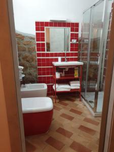 y baño con aseo, lavabo y ducha. en Casa Mattia Centro Storico, en Cisterna di Latina