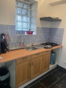 eine Küche mit einer Spüle und einer Arbeitsplatte in der Unterkunft L7/ Villiers-le-Bel proche Roissy & Paris in Villiers-le-Bel