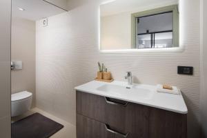 Un baño con lavabo, espejo e inodoro. en Apartments Ginger & Blue in a charming historic town, en Labin 16 fotos más