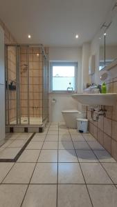 a bathroom with a sink and a shower and a tub at Haus Sonnenburg in Dahlem