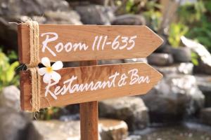 a wooden sign that says room lift restaurant and bar at Deva Beach Resort Samui in Choeng Mon Beach