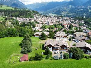 una vista aérea de un pueblo en las montañas en Apartman Anda, en Cavalese