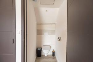 a bathroom with a toilet in a small room at Logement de charme Plérin centre, proche plages in Plérin