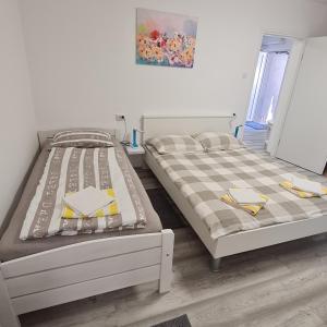 two beds sitting next to each other in a room at Pepa Zg in Zagreb