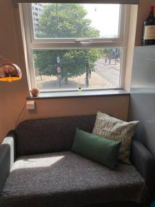a couch sitting in front of a window at A Lovely 1 Bedroom Flat / Modern-Cosy in London