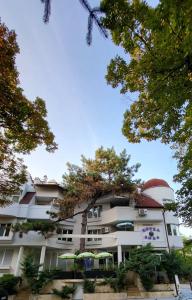 a building with a tree in front of it at Vida Family Hotel in Vidin