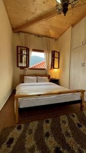 una camera da letto con un grande letto e una finestra di Loukia's Place a Vytina
