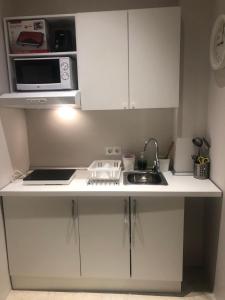 a small kitchen with a sink and a microwave at TRIANA INES in Seville