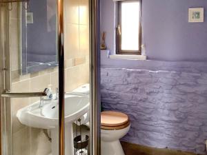 a bathroom with a toilet and a sink at Newhouse Farm Barn in Neenton