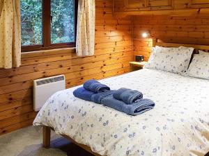 een slaapkamer met een bed met handdoeken erop bij Burnside Alderwood in Garboldisham