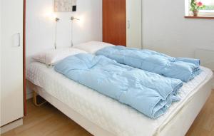 een bed met blauwe kussens erop bij 4 Bedroom Gorgeous Home In Tarm in Hemmet