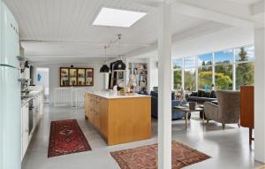 cocina abierta y sala de estar con sofá en Gorgeous Home In Hornbk With Wifi, en Hornbæk