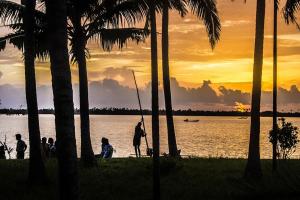 a group of people on a beach with palm trees at Gramam Homestay, Cochin in Cochin
