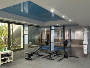 een fitnessruimte met cardio-apparatuur in een gebouw bij Apartamentos Marina Turquesa in Nerja
