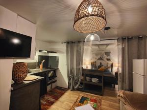 a room with a kitchen and a living room at OHANA Jungle Lodges in Les Avirons