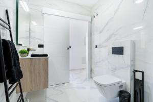 a white bathroom with a toilet and a shower at Moderna Casa VillaCristal in Daya Vieja