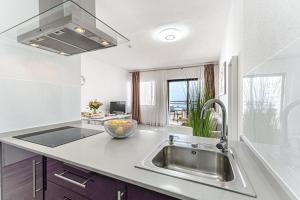 アデへにあるLuxury Sun & Sea view suite paraisoのキッチン(ステンレス製のシンク、カウンター付)