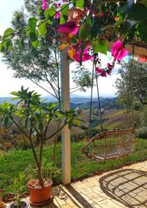 - une balançoire avec un arbre et des fleurs dans l'établissement La mia Casa nelle Marche, à Ripatransone