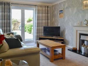 ein Wohnzimmer mit einem Sofa, einem TV und einem Kamin in der Unterkunft Coastal Dream in Burton