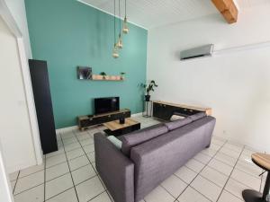 - un salon avec un canapé et une télévision dans l'établissement Charmant appartement au cœur de Saint-peray, à Saint-Péray