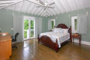 1 dormitorio con 1 cama y ventilador de techo en Casa Afortunada - 2 bedrooms en Sandy Bay