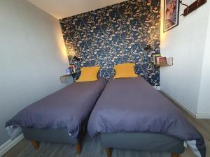 2 nebeneinander sitzende Betten in einem Schlafzimmer in der Unterkunft Appartement Loire et Château, Hyper Centre, vue Loire, Linge inclus, 3ème étage in Saumur