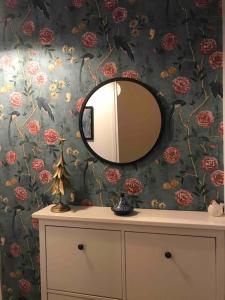 a mirror on top of a dresser in a bathroom at Saint Mandé Paris in Saint-Mandé