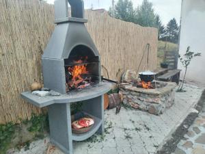 um forno exterior com um fogo dentro dele em Country House Mitrovic em Babušnica