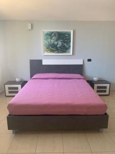 una camera da letto con un grande letto con una coperta rosa di LA CASA DI ROBERTO a Madonna della Pace