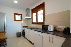cocina con fregadero y microondas en Apartamento Ilse, en L'Estartit