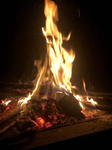 a large fire is lit up at night at chez Guy in Marseille