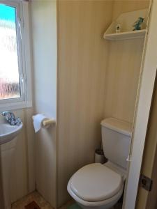 a small bathroom with a toilet and a sink at Warden spring in Leysdown-on-Sea