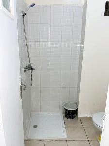 ein Bad mit einer Dusche und einem WC in der Unterkunft Appartement à M'diq in Mʼdik