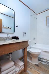 a bathroom with a toilet and a sink and a tub at Vista Court Cabins & Lodge in Buena Vista