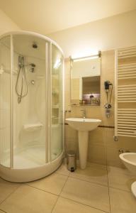 a bathroom with a shower and a sink at Albergo Sant'Emidio in Ascoli Piceno