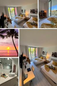 a collage of four pictures of a hotel room at Beachwalk Resort & Condos in Hallandale Beach