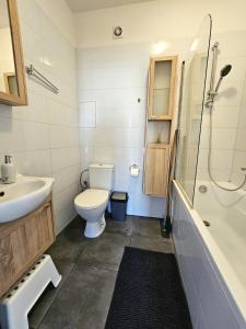 ワルシャワにあるWczasowa 1のバスルーム(トイレ、洗面台、シャワー付)