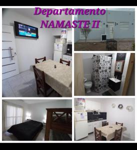 a collage of pictures of a room with a table and a television at Departamento NAMASTE II in Carhué