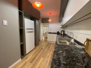 uma cozinha com um lavatório e um frigorífico em Exclusivo piso Mendoza centro em Mendoza