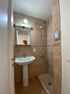 uma casa de banho com um lavatório e um chuveiro em Exclusivo piso Mendoza centro em Mendoza