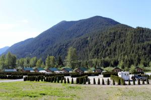 a row of houses in front of a mountain at Sunshine Valley RV Resort and Cabins in Sunshine Valley